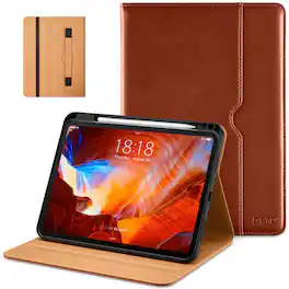 DTTO - Case for iPad Pro 11 Inch M5/M4,Premium Leather Business Folio Stand Cover with Pencil Holder, Auto Wake/Sleep - Brown
