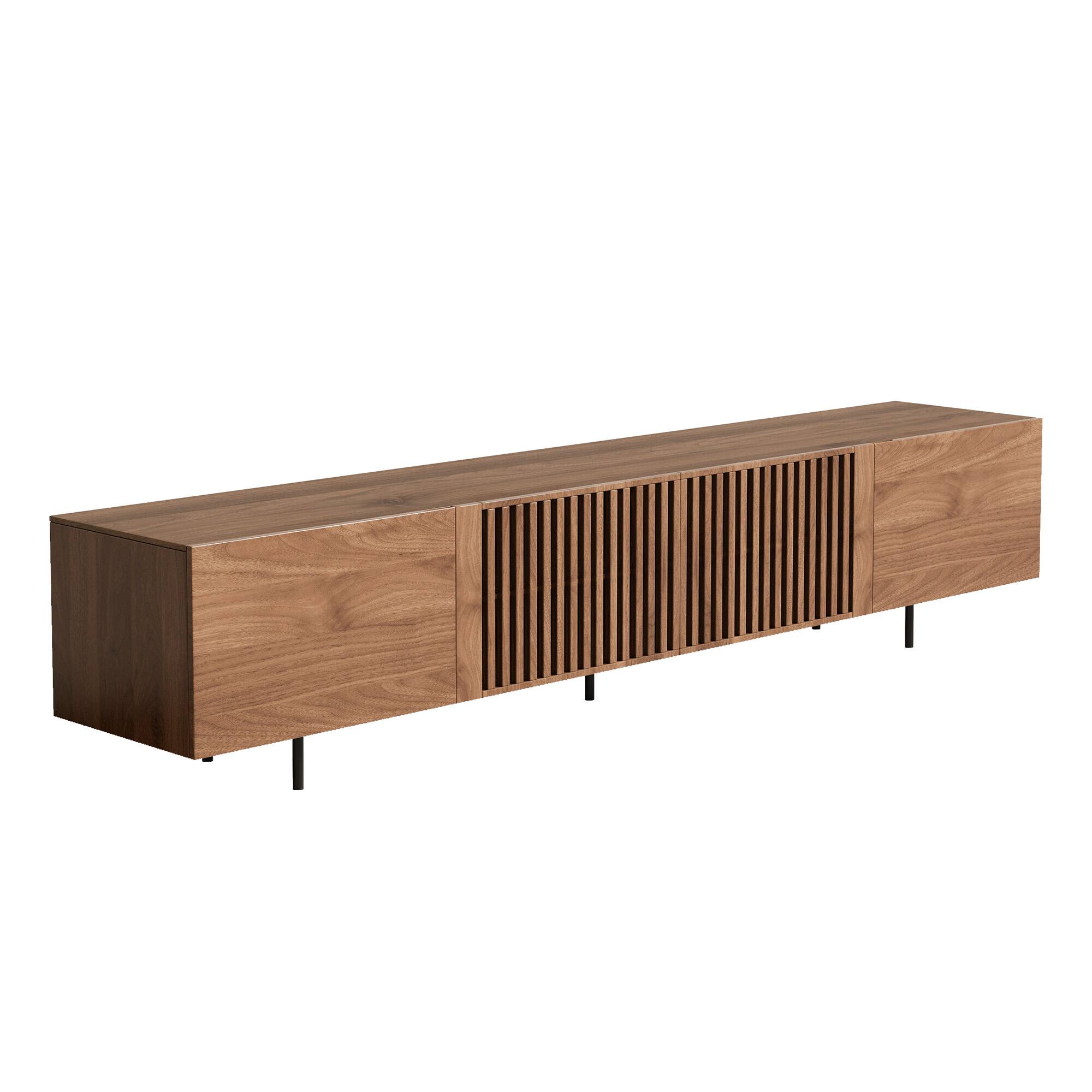 Alt View 4. luck idea - 94.48" Oversized Walnut Grain TV Stand | Living Room Entertainment Center with Open Storage & Cable Management - Walnut Color.