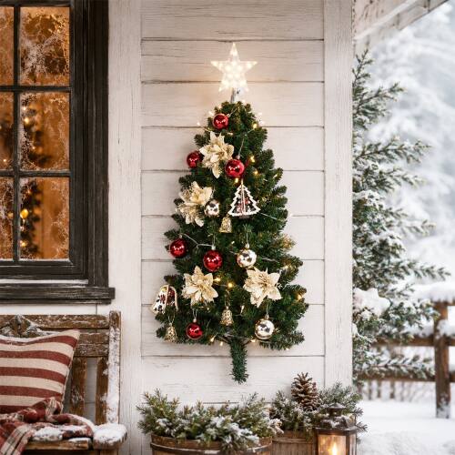 Alt View 7. Winado - 2PCS 3FT Christmas Hanging Half Wall Tree, Portable Mini Tree with Lights, Ornaments for Indoor Holiday Party Decoration - Green.