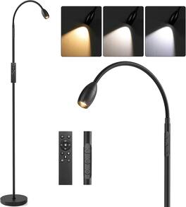Nordic Hygge - Reading Floor Lamp, 72" Tall LED Lamp with Flexible Gooseneck, Dimmable Zoomable Spotlight, Adjustable Color - Matte Black