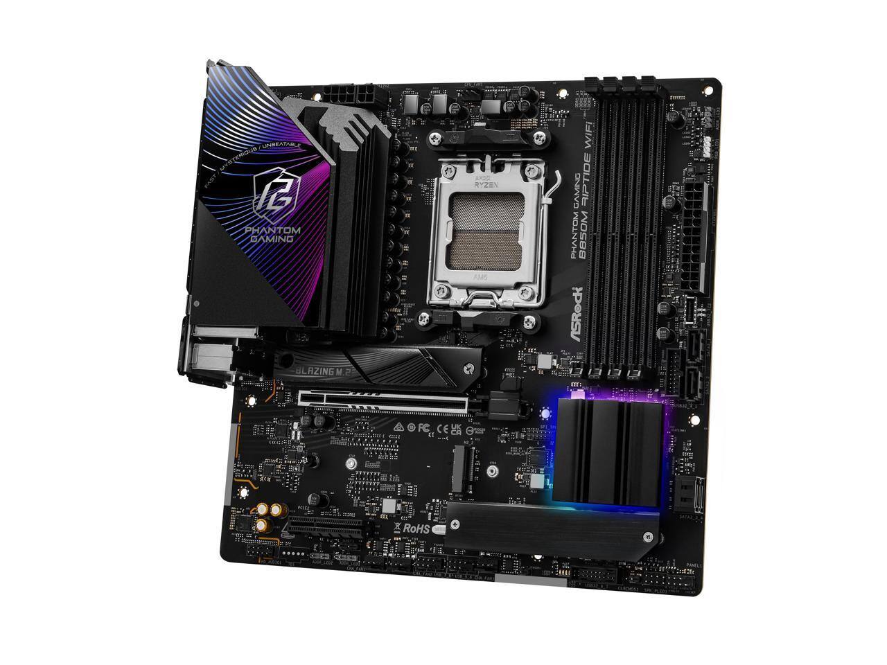 UNBEATABLE SERIES PHANTOM GAMING BLAZING M.2  
RYZEN AM4  
WIFI GAMING  
RIPTIDE PHANTOM B850M ASRock  
900  
FC CE IT  
RoHS