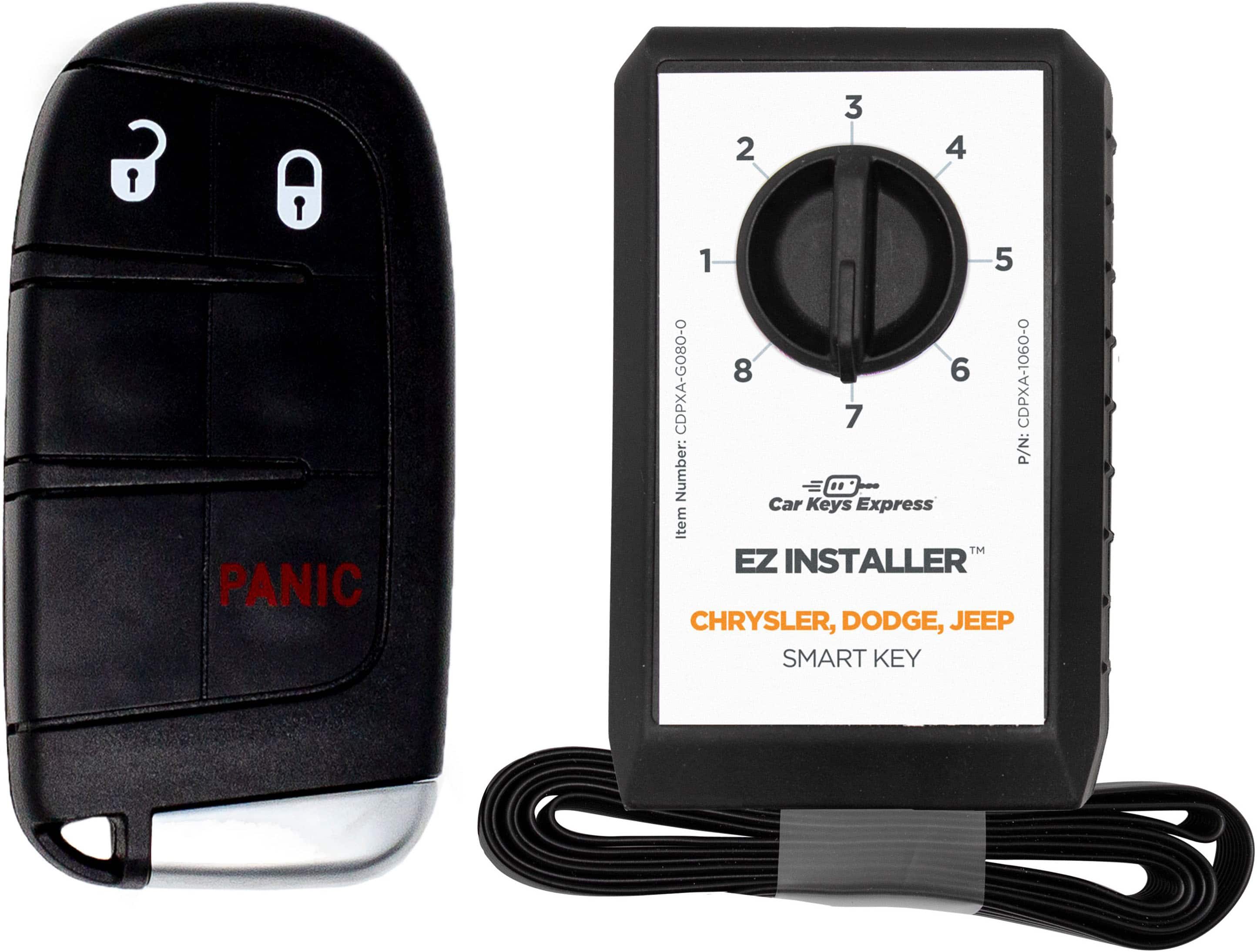 1 2 3 4 PANIC
1 5 CDPXA-G080-O
8 6 CDPXA-1060-O
7 P/N: Number:
Car Keys Express
EZ INSTALLER
CHRYSLER, DODGE, JEEP
SMART KEY