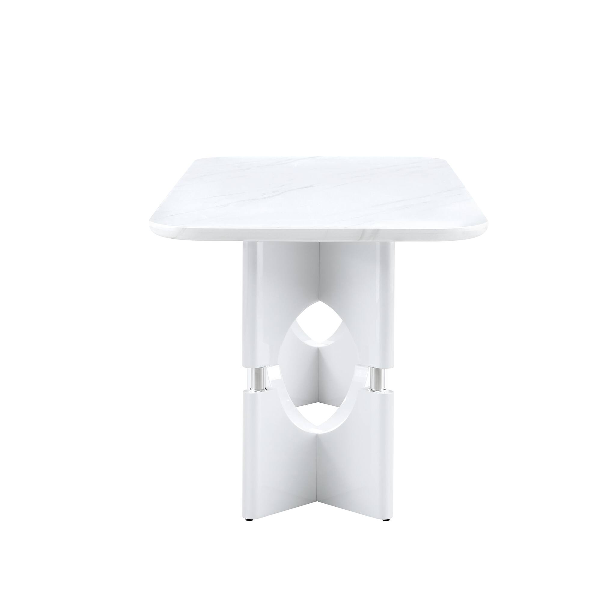 Alt View 10. Loheer - Loheer- Modern Faux Marble Dining Table 5.9x2.8x2.5 ft Hollow Metal Frame Kitchen Table For Apartments - White.