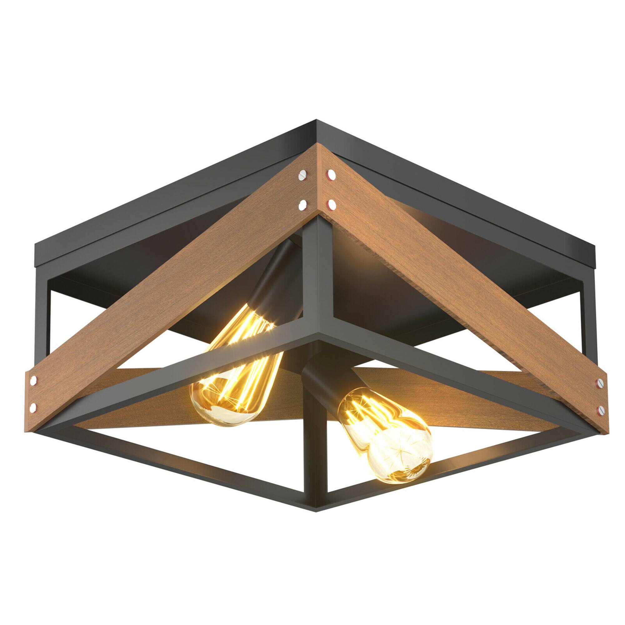 Costway - Adjustable Ceiling Lamp Geometric Lights Rustic Flush Mount Hallway Living Room - Black