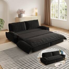 Trinkets Crazed - 73.2" Queen Size Sofa Bed, 3 in 1 Convertible Pull Out Sleeper Sofa with Thicked Cushions and Side Storage - Black