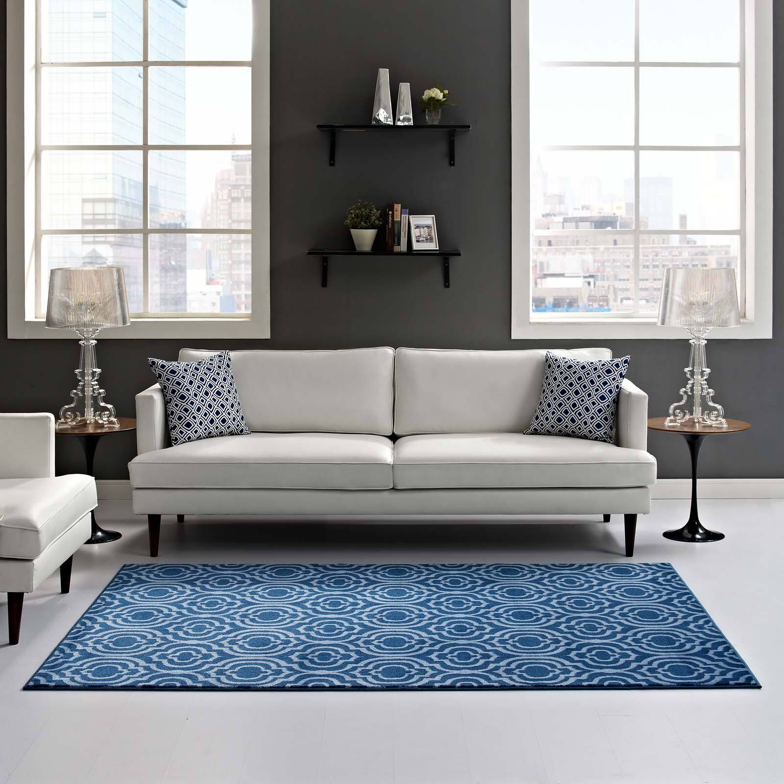Left. Modway - Frame Transitional Moroccan Trellis Area Rug - Moroccan Blue amd Light Blue.