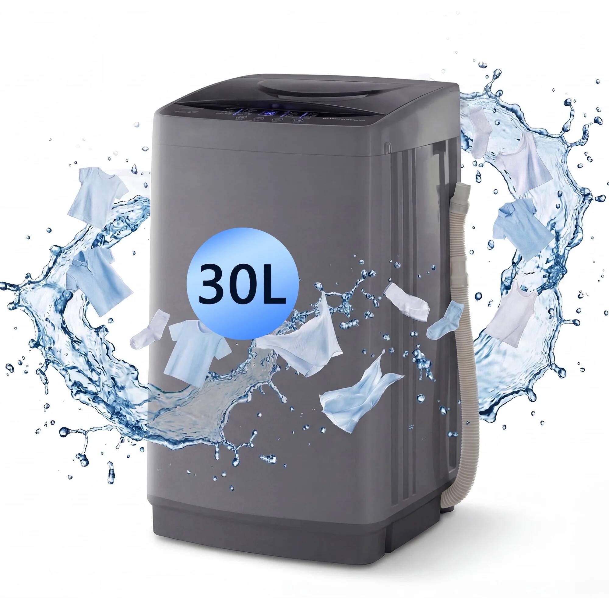 Alt View 6. Sweet - Automatic Washing Machine Portable Compact Laundry with 10 Wash Cycles for Homes 7.7 lbs, Gray - Gray.