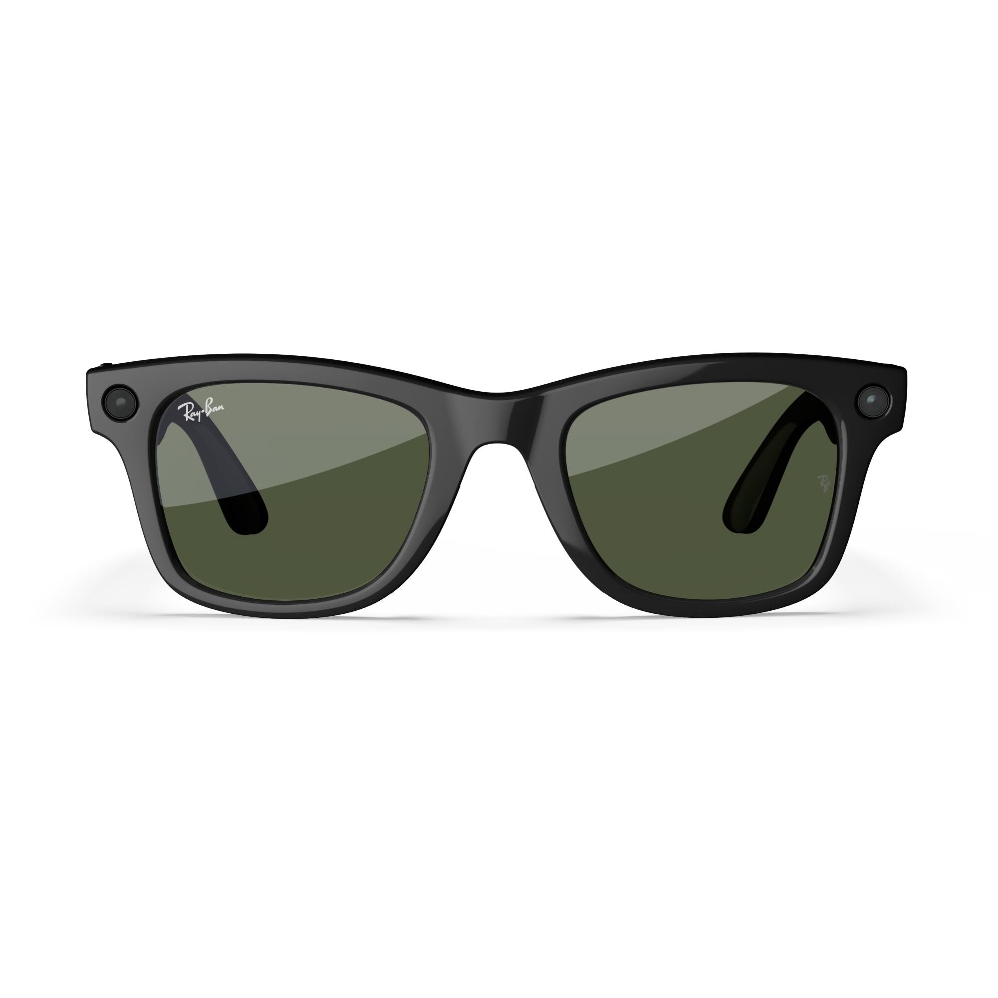 Alt View 6. Ray-Ban Meta - Wayfarer Large (Gen 1) glasses with Meta AI, Audio, Photo, Video Compatibility - Green Lenses - Shiny Black.