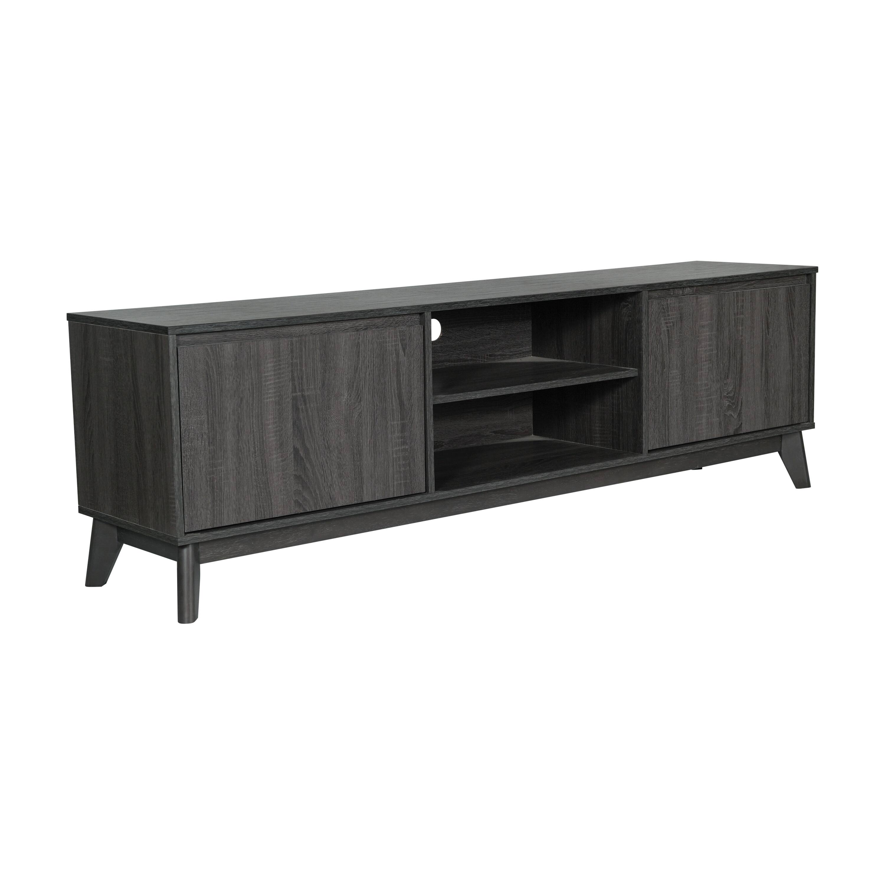 Alt View 1. Emma + Oliver - Beverly Mid-Century Modern Wooden TV Stand with Soft Close Doors, Shelf, Cord Management Hole and Tapered Legs - Black Wash.
