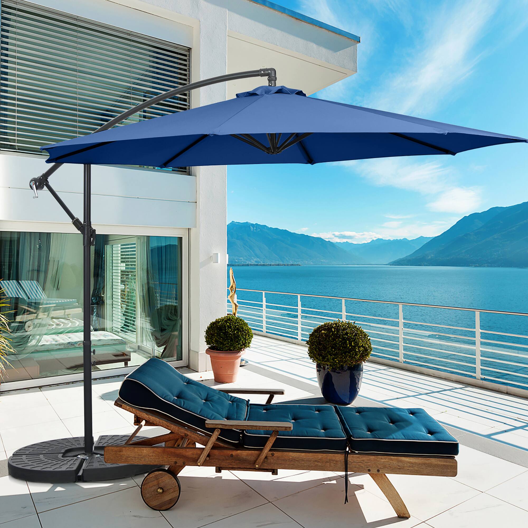 Alt View 4. Costway - Costway  10 FT Patio Offset Umbrella w/8 Ribs Cross Base Tilt - Navy Blue.