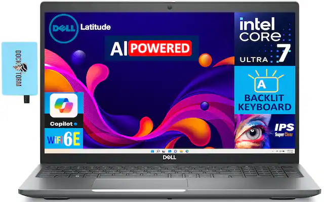 - DOCK TORM
- Latitude AI POWERED
- intel CORE 7 ULTRA
- BACKLIT KEYBOARD
- Copilot
- WiFi 6E
- IPS Super Clear