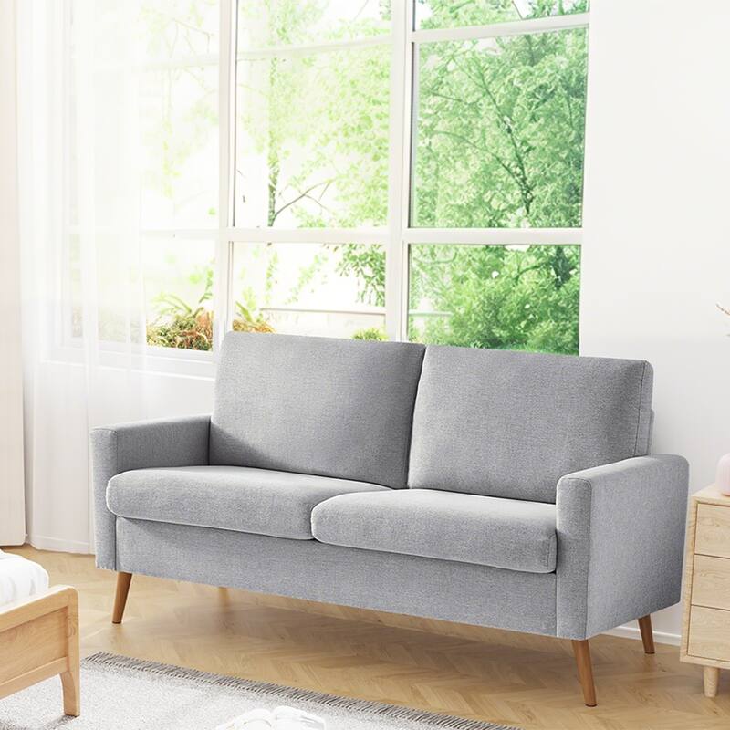 Front. Vipbear - 68" Loveseat Comfy Sofa with Spring Cushion, Solid Wood Frame, Tool-Free Assembly, for Living Room, Bedroom, Office - Gray.