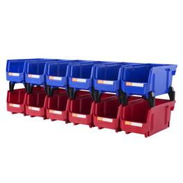 VEVOR - Plastic Storage Bin, (11-Inch x 5-Inch x 5-Inch), Hanging Stackable Storage Organizer Bin, Blue/Red, 12-Pack - Red,Blue