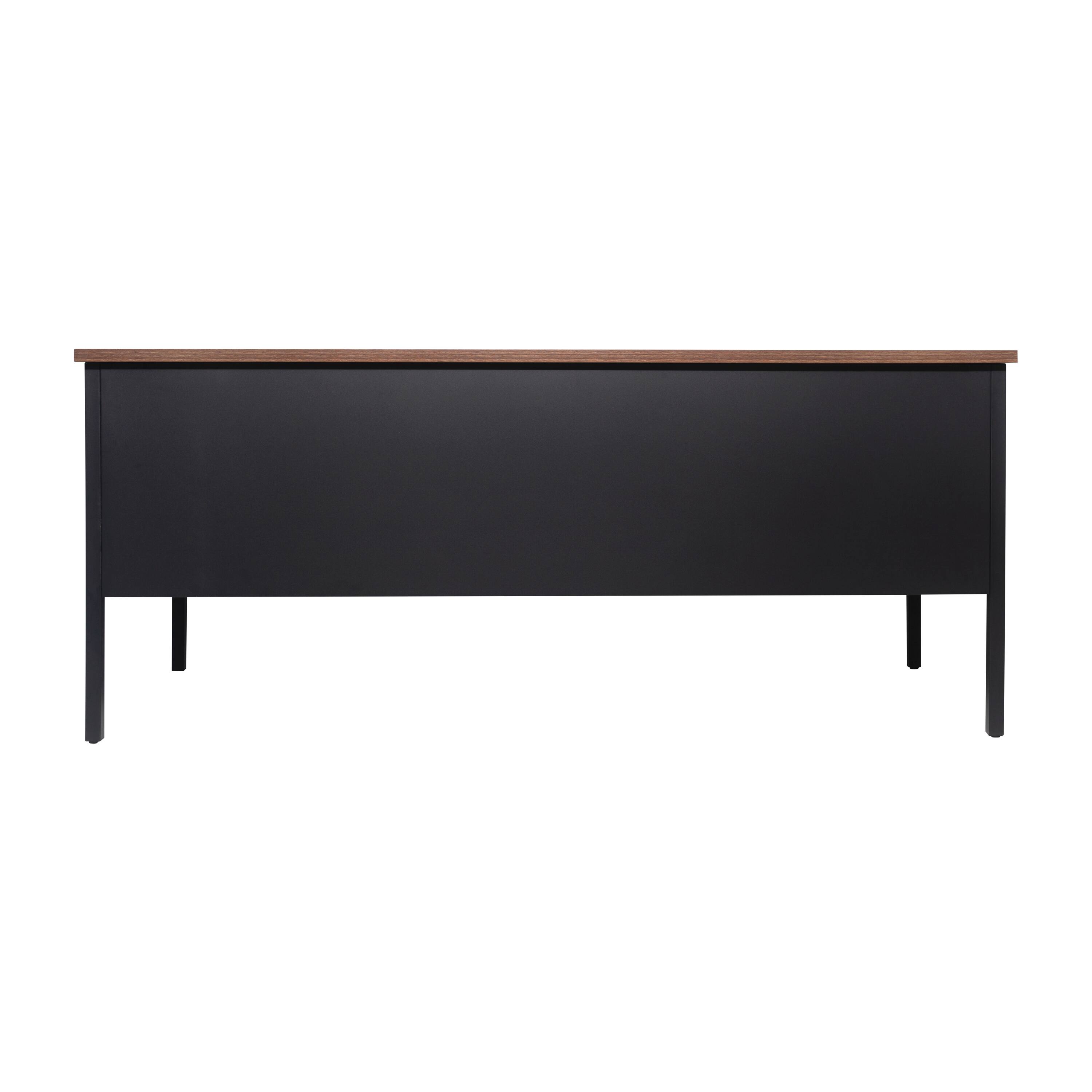 Back. Flash Furniture - Cambridge Commercial Grade 30x60 Double Pedestal Desk with 5 Locking Drawers, Walnut Top and Black Frame - Brown.