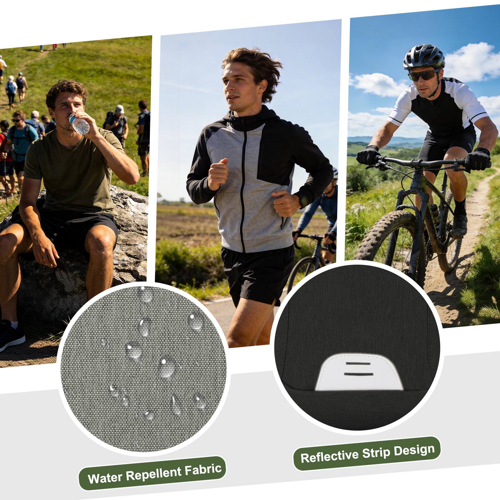 Water Repellent Fabric  
Reflective Strip Design