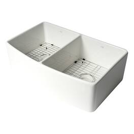 brand ALFI Brand Smooth Curved Apron 33 x 20 Double Bowl Fireclay Farm Sink - White