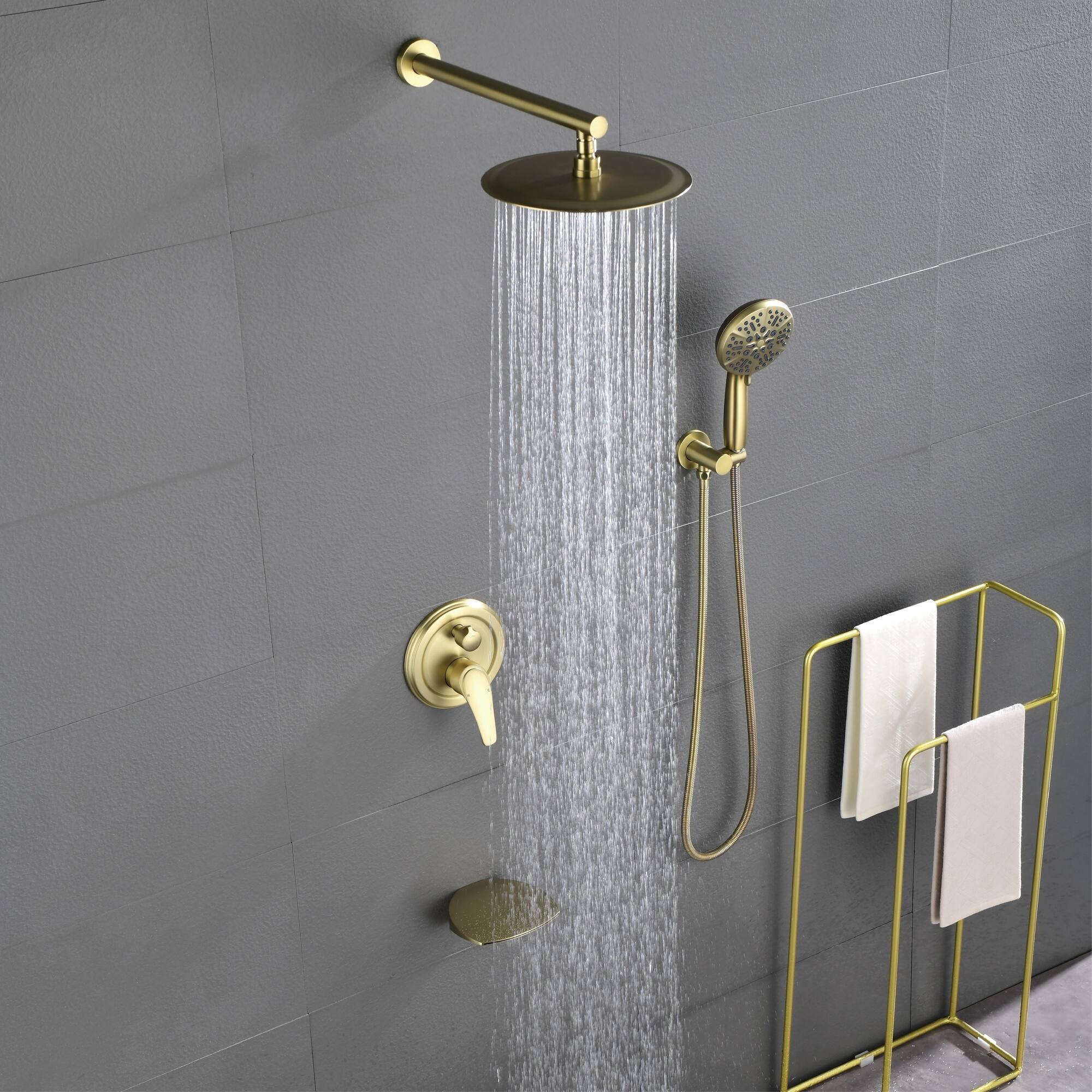 Alt View 3. Boyel Living - Brushed Gold 10-Inch Rain Shower System Brass SUS304 3-Function Valve 7-Function Handheld cUPC - Brushed Gold.