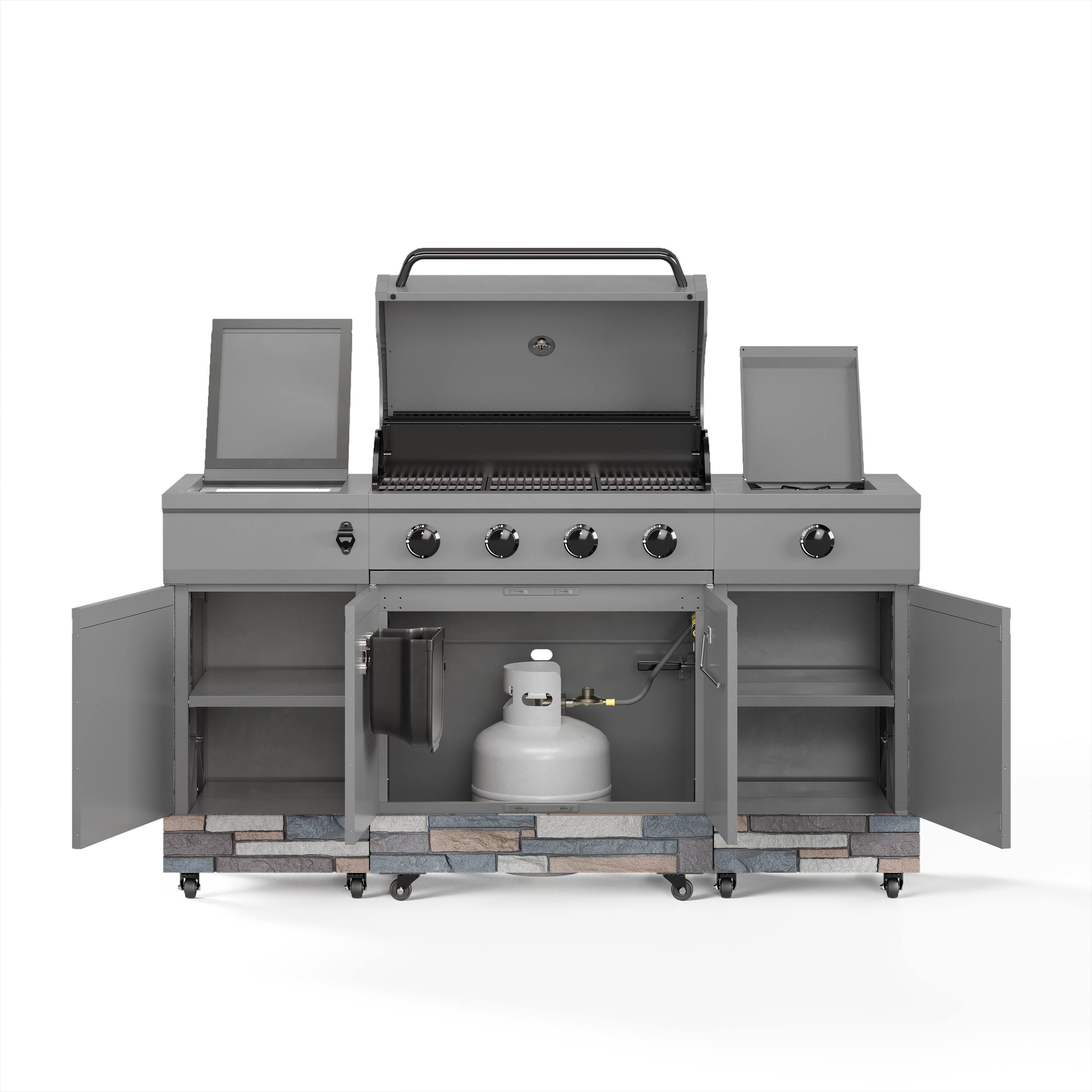 Left. TYTUS Grills - Fresno Series Ash Stacked Stone Island Grill - Gunmetal Gray.
