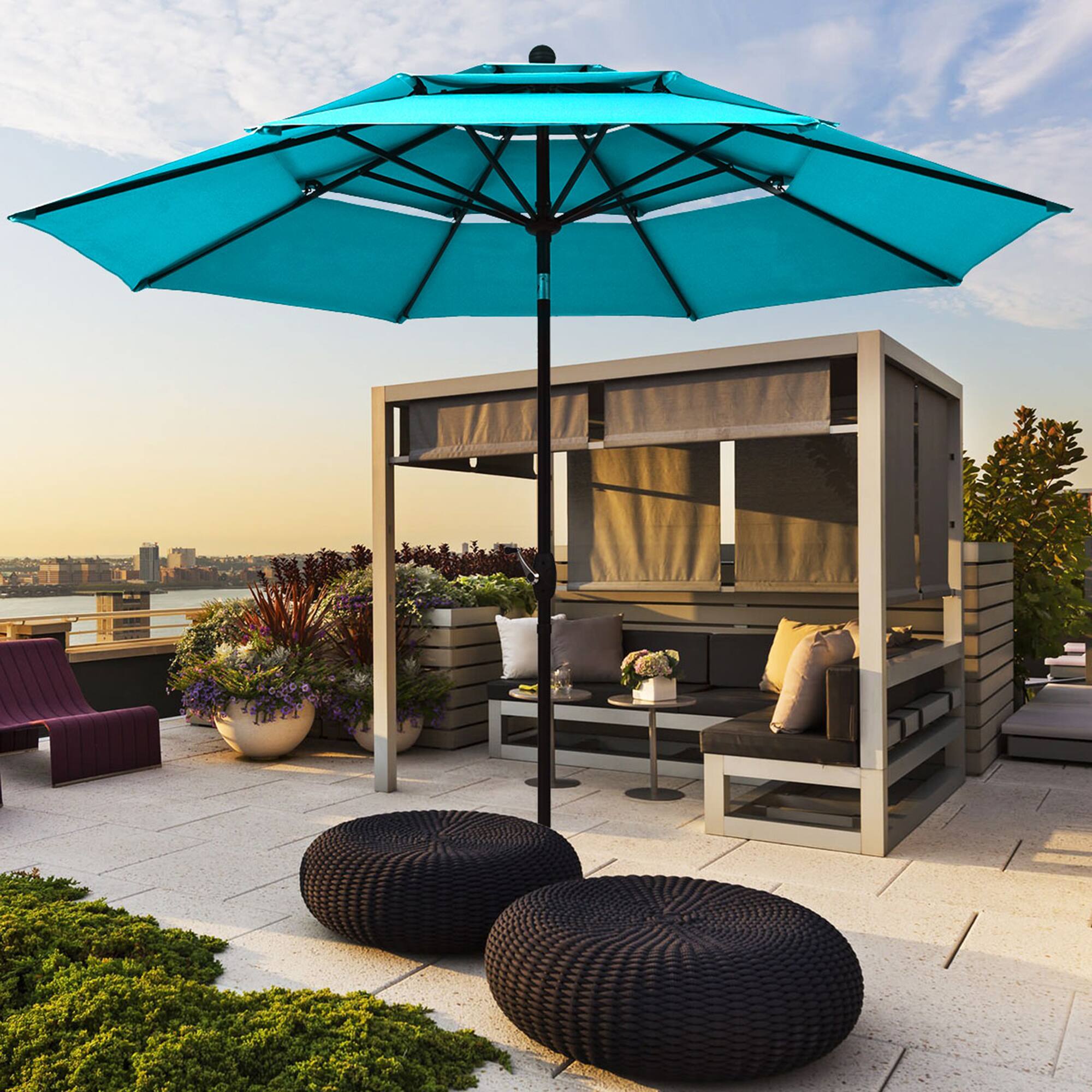 Front. Gymax - Gymax 10ft 3 Tier Patio Market Umbrella Aluminum Shade Shelter Double Vented Turquoise - Turquoise.