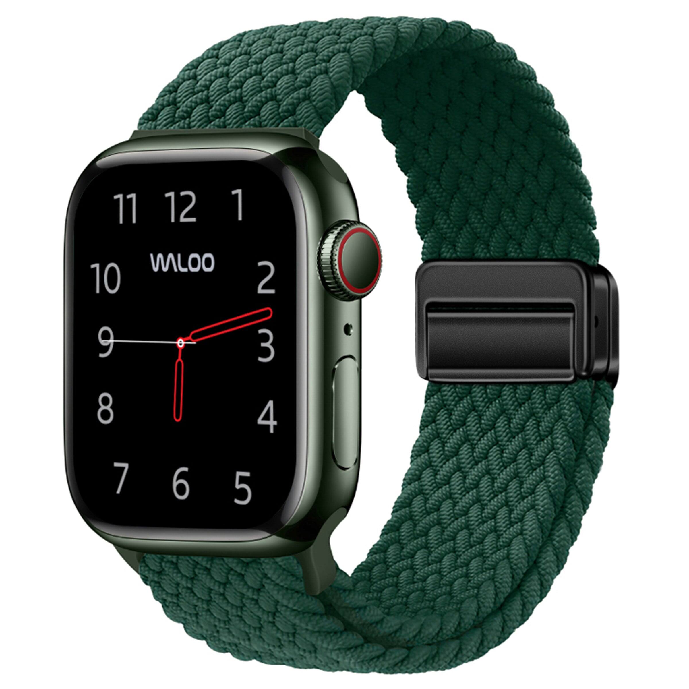 Waloo Braided Nylon Magnetic Loop Band For Apple Watch Midnight Green ...