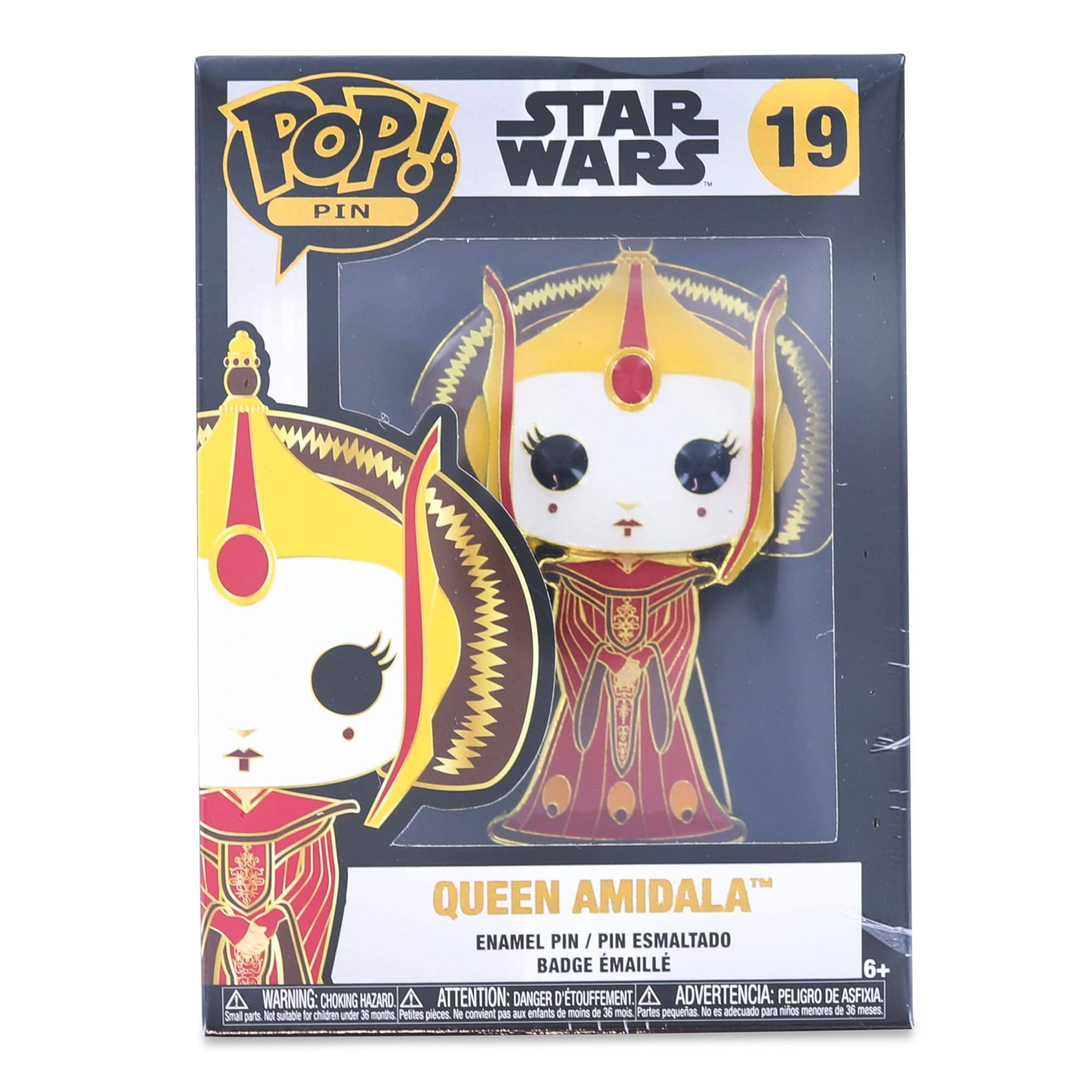 **STAR WARS**  
**19**

**POP! PIN**

**QUEEN AMIDALA™**  
**ENAMEL PIN / PIN ESMALTADO**  
**BADGE EMAILLÉ**

**6+**

**WARNING: CHOKING HAZARD - Small parts. Not suitable for children under 3 years.**  
**ATTENTION: DANGER D'ÉTOUFFEMENT - Petites pièces. Ne convient pas aux enfants de moins de 36 mois.**  
**ADVERTENCIA: PELIGRO DE ASFIXIA - Piezas pequeñas. No es adecuado para menores de 36 meses.**