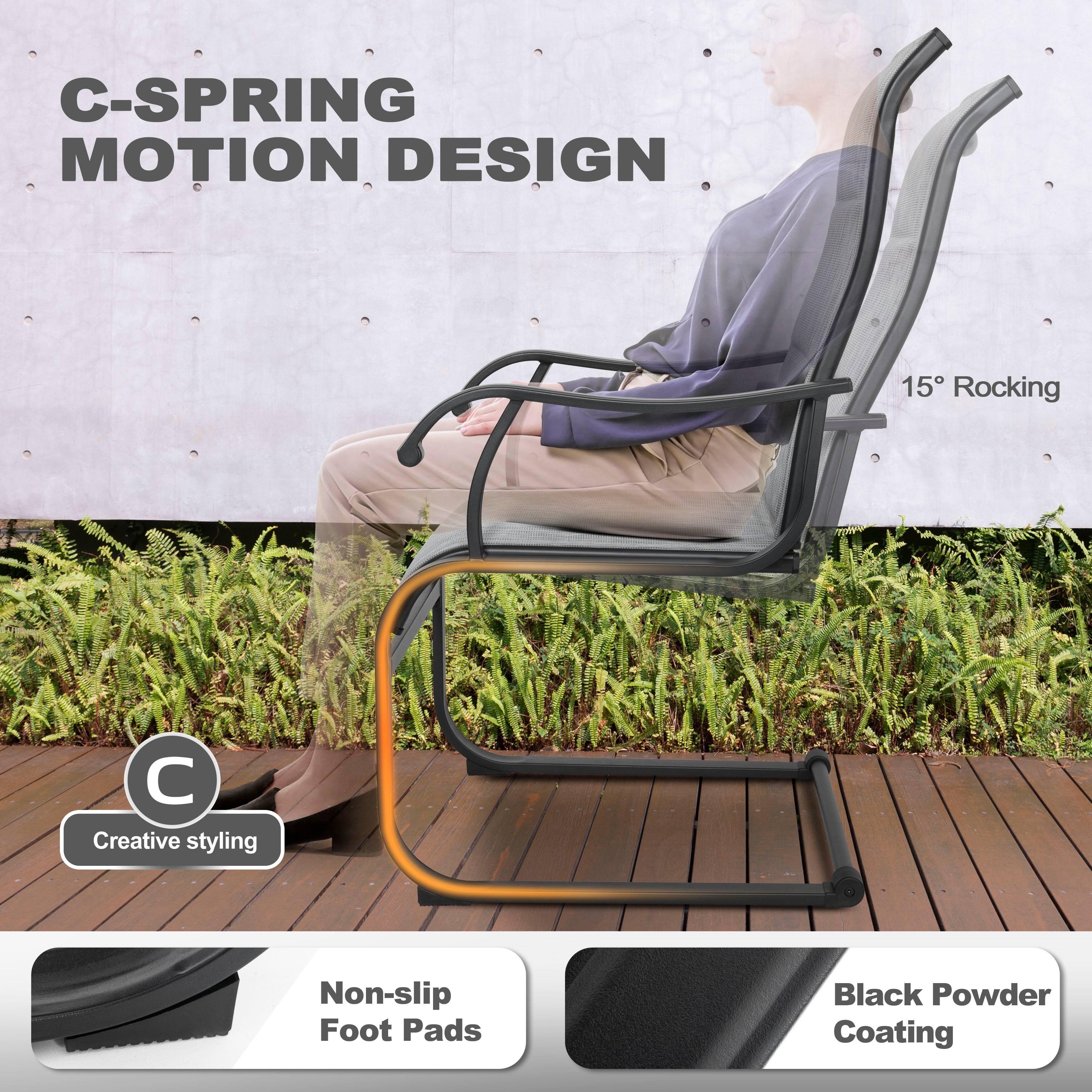 C-SPRING MOTION DESIGN

15° Rocking

Creative styling

Non-slip Foot Pads

Black Powder Coating