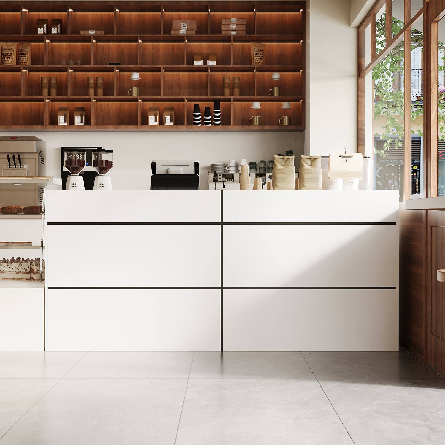 Alt View 4. Famapy - Famapy Minimalist Café Reception Desk: Streamlined Design for Organized, Welcoming Service Areas - White.