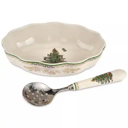 Front. Spode - Spode Christmas Tree Gold Cranberry Dish & Server 8-Inch Serving Set Gold - Multicolored.