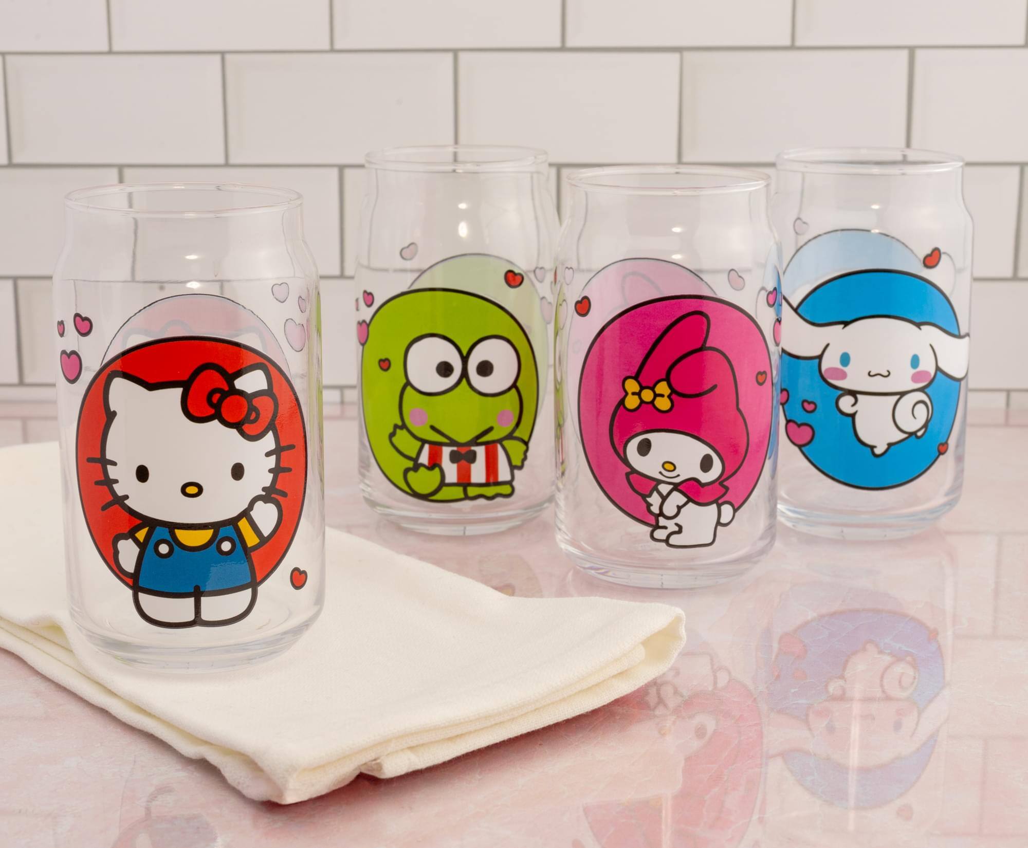 Alt View 4. Silver Buffalo - Sanrio Hello Kitty and Friends 4-Piece Glass Set | Each Holds 16 Ounces - Clear.