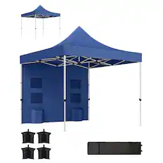 Front. Outsunny - x 10' Heavy Duty Pop Up Canopy Tent with Sidewall, UPF50+ Instant Sun Shelter with Storage Pockets - Blue.