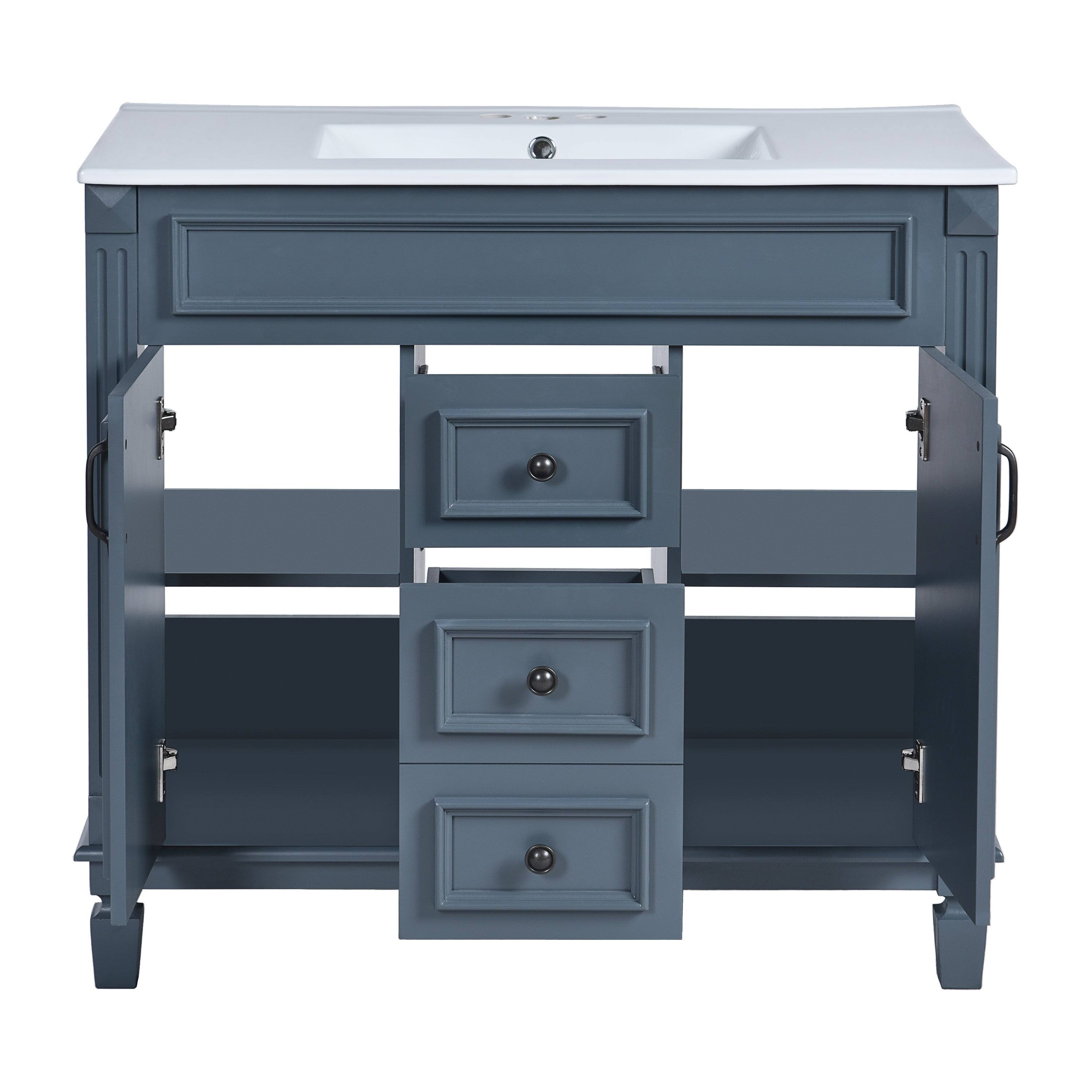 Alt View 8. Boyel Living - 36 Inch Bathroom Vanity with Ceramic Sink 2 Doors 2 Drawers Blue - Blue.