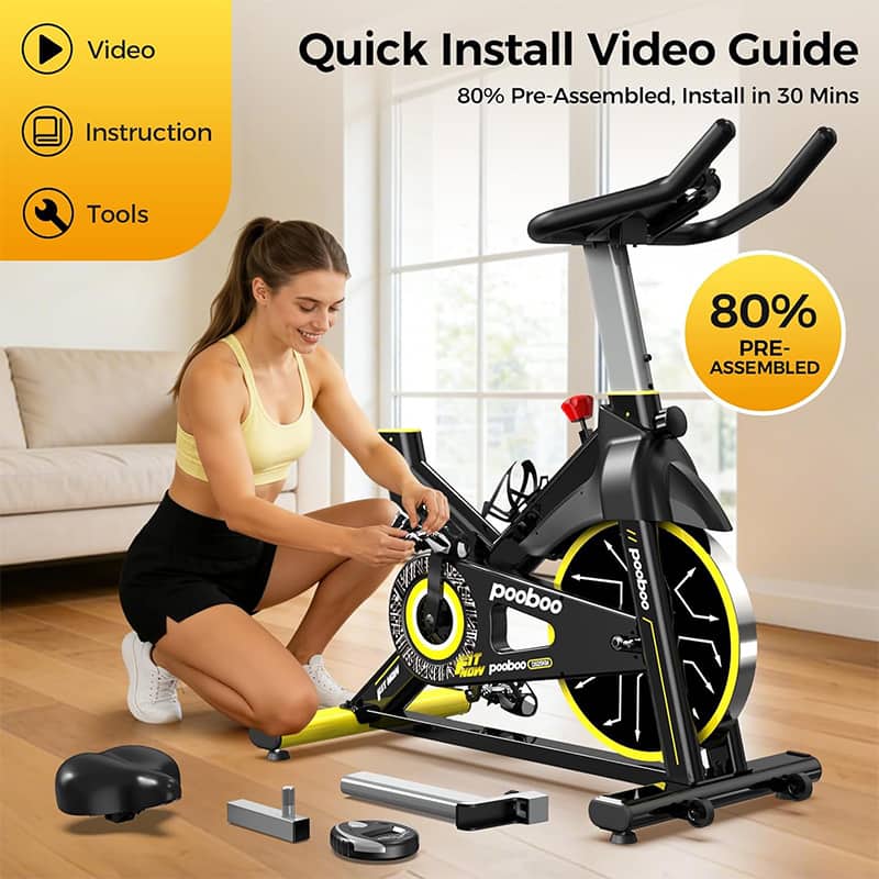 Pooboo Adjustable Indoor Cycling Exercise Bike for Home Cardio