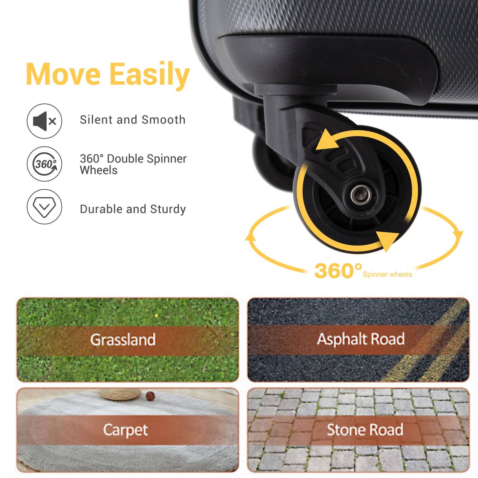 Move Easily

- Silent and Smooth
- 360° Double Spinner Wheels
- Durable and Sturdy

360° Spinner wheels

Grassland
Asphalt Road
Carpet
Stone Road