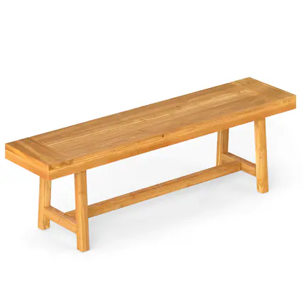 Front. Gymax - Gymax 63 Inch Solid Wood Bench Rustic Farmhouse Narrow Bench for up to 3 People - Yellow.