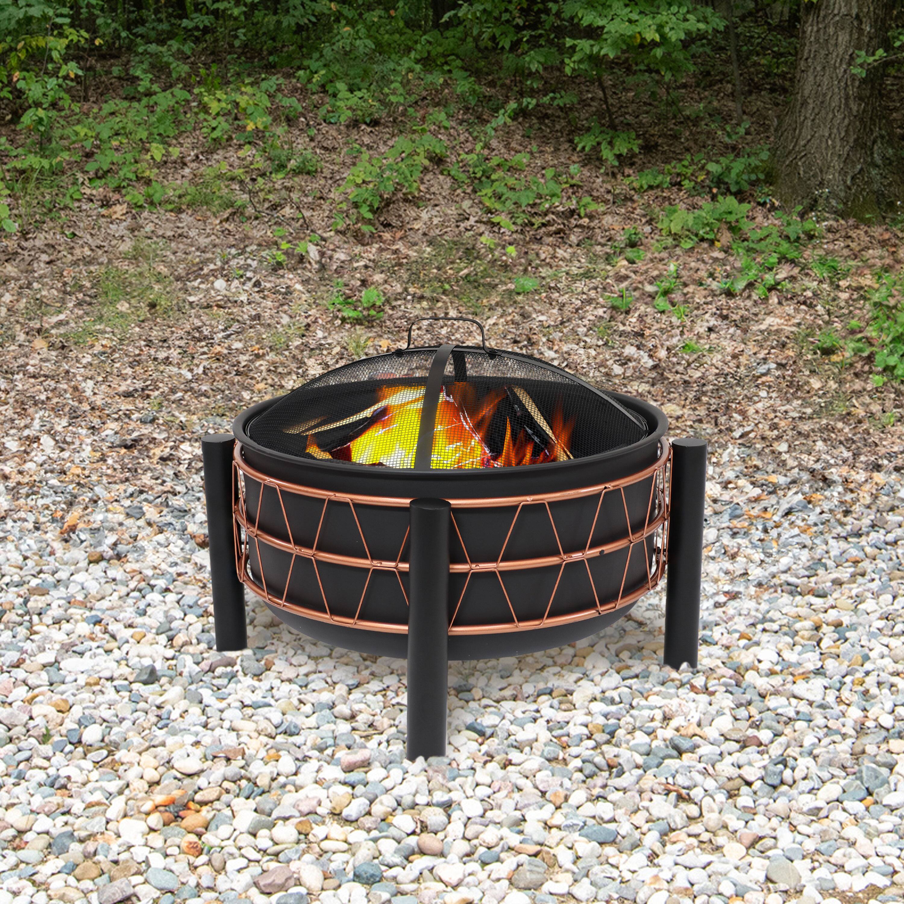 Alt View 1. Sunnydaze - 24.5-Inch Wood-Burning Fire Pit with Trapezoid Pattern - Black.