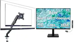 Acer - Vero V7 V277 Gbmipux 27" FHD USB-C Monitor, 4ms Response, HDMI(UM.HV7AA.G10) w/DKZ Hub & Ergoflexy Single Mount Arm - Black