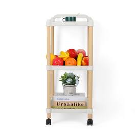 Oumilen - 3-Tier Rolling Utility Cart with Wheels, Plastic & Wood Tone - White