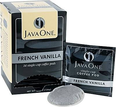JAVA ONE  
FRENCH VANILLA  
14 single-cup coffee pods  
NET WT 126g  

JAVA ONE  
single-cup COFFEE POD  
FRENCH VANILLA