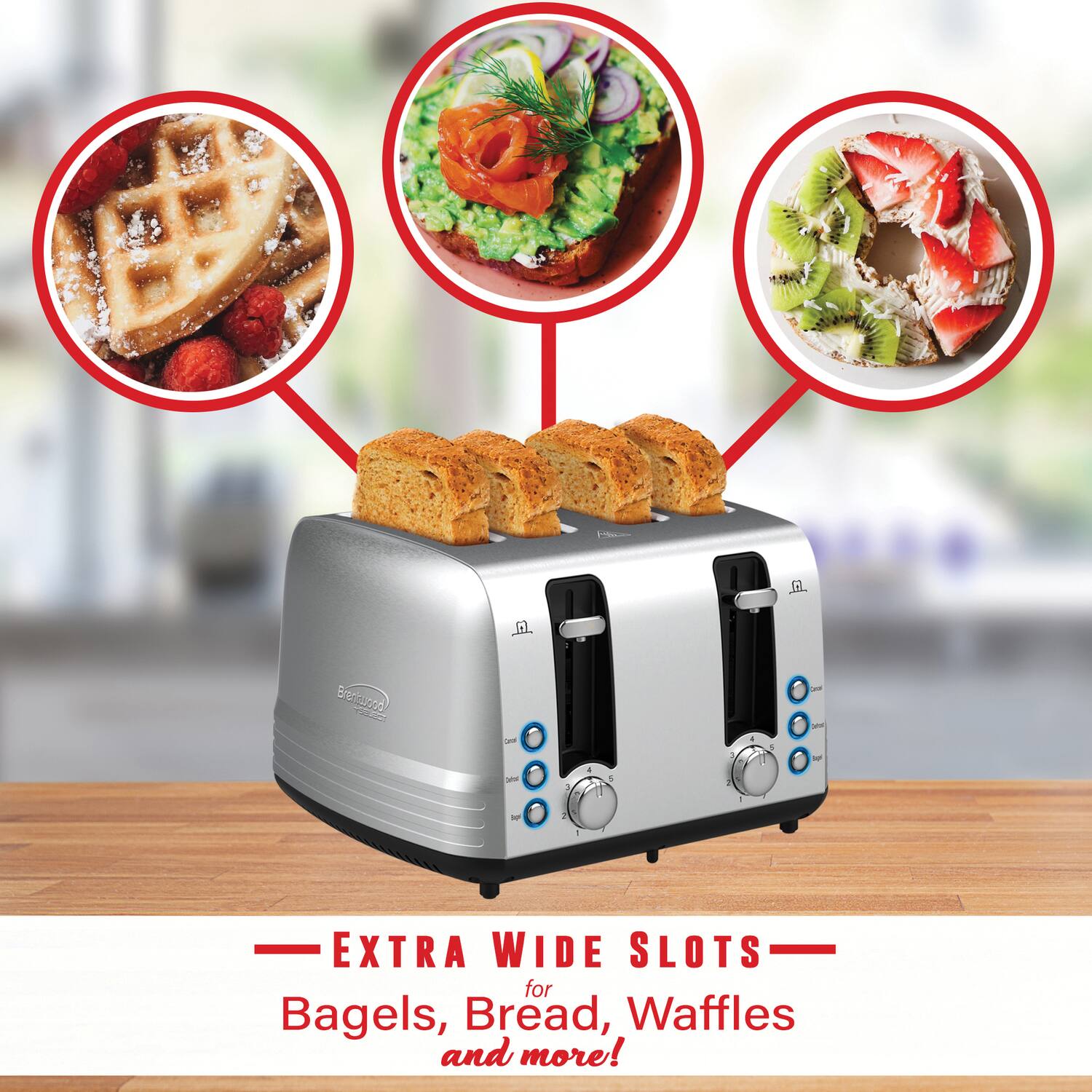 G G Brenused -ne - - - - - EXTRA WIDE SLOTS for Bagels, Bread, Waffles and more!