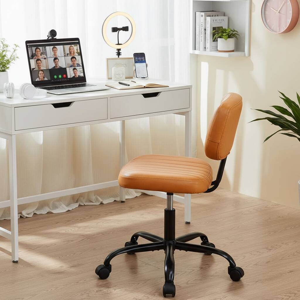 Alt View 4. AOITUN - Small Office Desk Chair with Wheels, Armless Compact Seat - Brown.