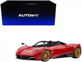 Pagani Huayra Roadster Rosso with Luggage Set 1/18 Model Car by Autoart - Monza Red And Carbon