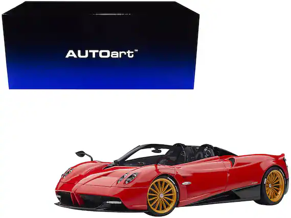 Front. Autoart - Pagani Huayra Roadster Rosso Monza Red and Carbon with Luggage Set 1/18 Model Car by Autoart - Monza Red And Carbon.
