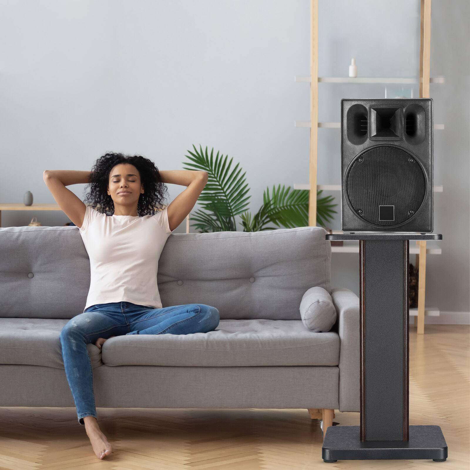 Alt View 4. Unique Bargains - Wood Grain Speaker Stands (1 Pair), Hollow Design to Enhance Audio Reduce Vibration for Bookshelf Speakers - Wood.