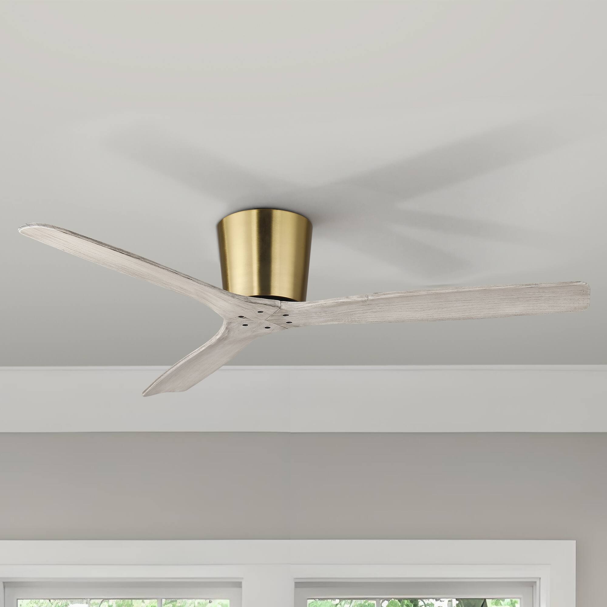 Alt View 2. Parrot Uncle - 54" Modern Solid Wood Blades Low Profile Ceiling Fan without Light - Gold.