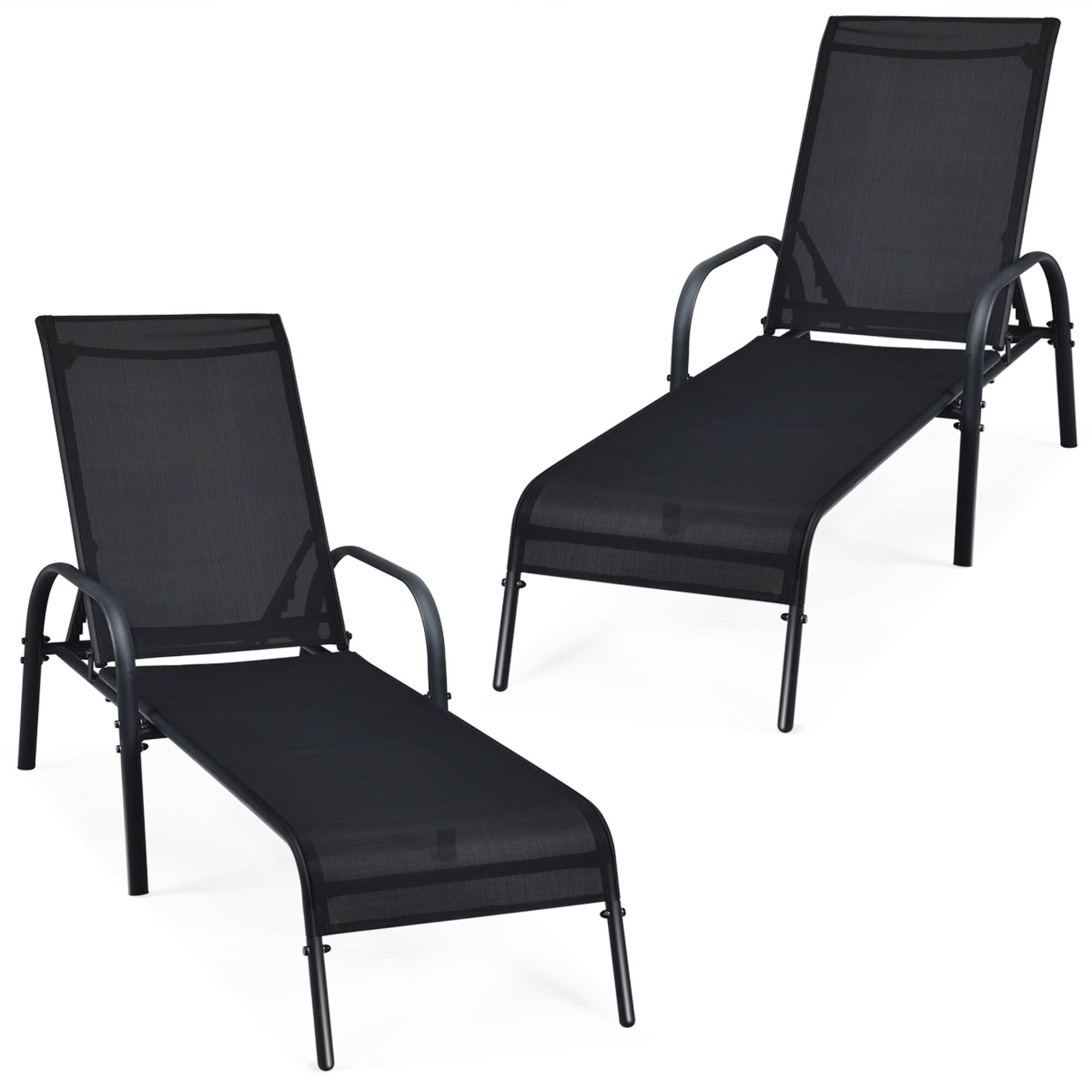 Alt View 3. Gymax - Gymax 2PCS Adjustable Chaise Lounge Chair Recliner Patio Yard Outdoor w/ Armrest Black - Black.