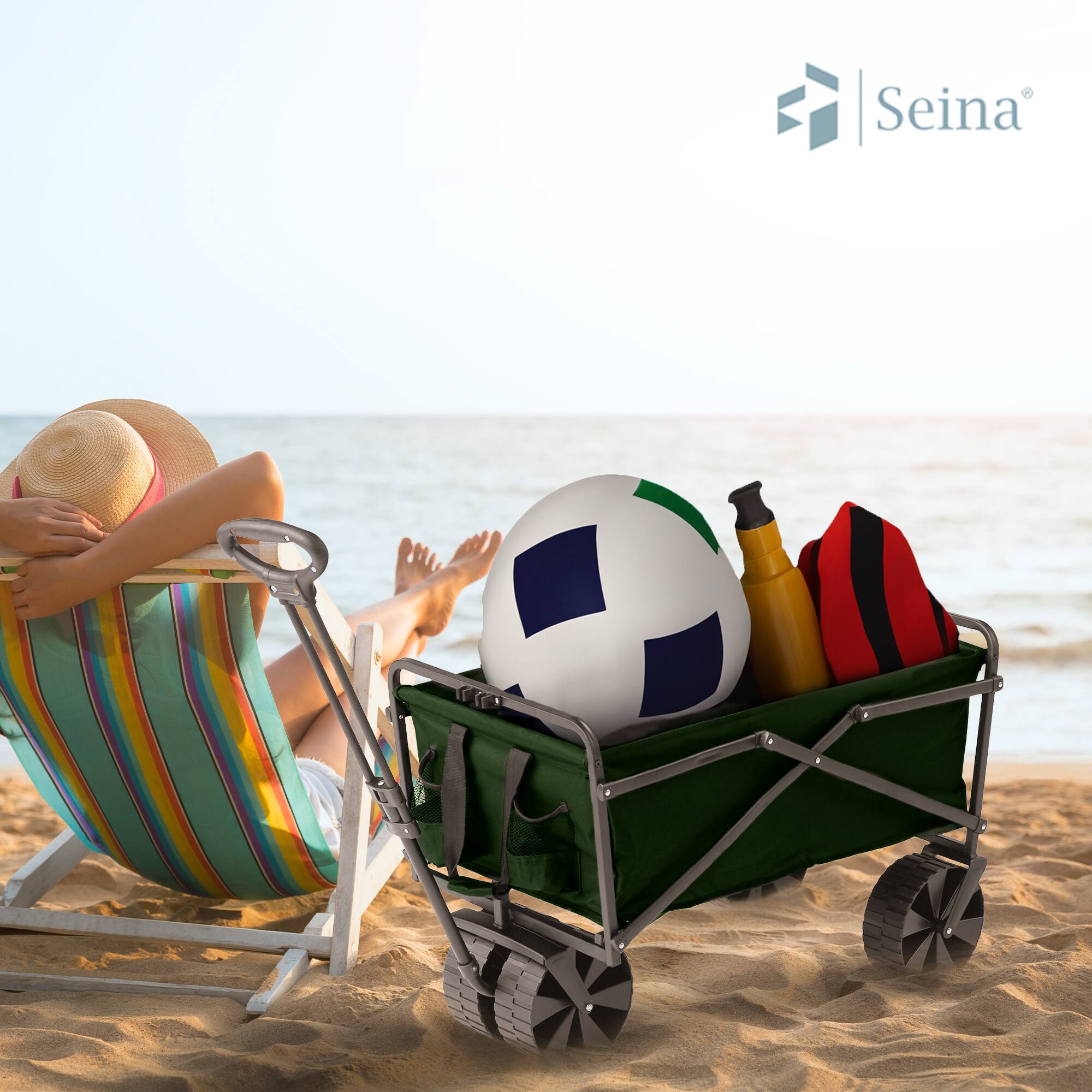 Alt View 3. SEINA - Seina 150lb Capacity Collapsible Steel Frame Outdoor Utility Wagon Cart, Green - Green.