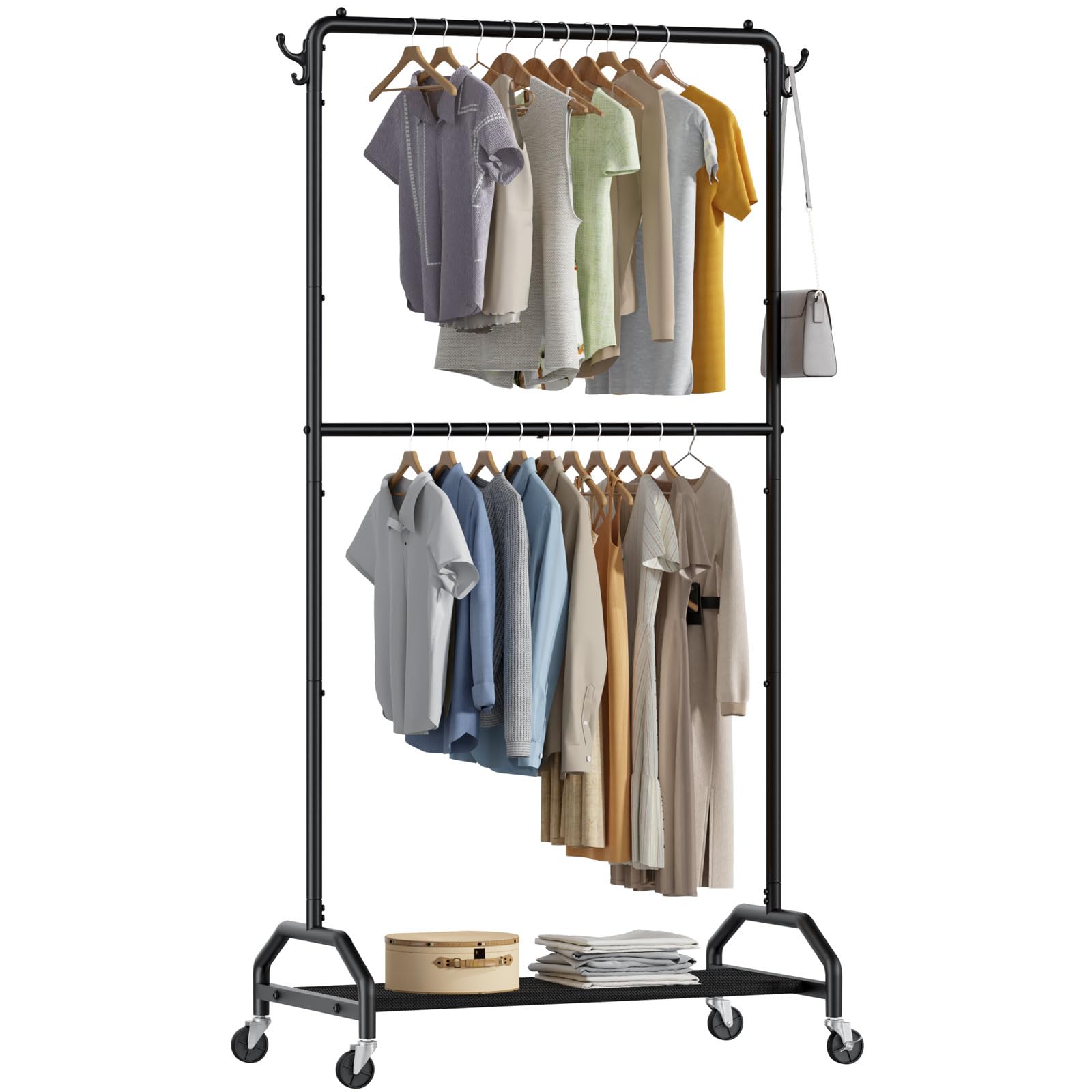 Hirose Alice - Clothes Rack Double Hanging Clothes Rack Clothing Rack Garment Rack Capacity 34.5" W X15.8 D X 79" H Rolling - 2 rods