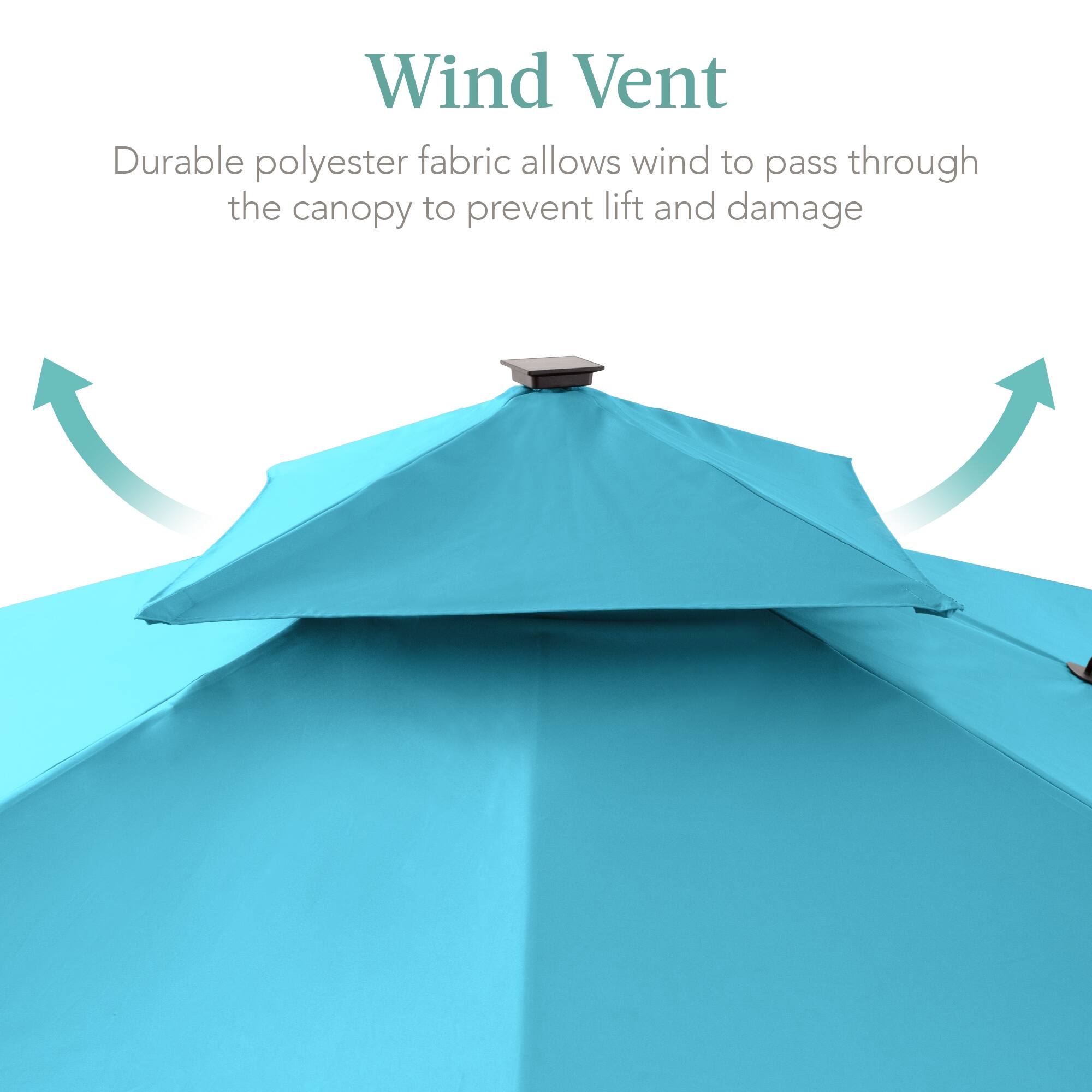 Wind Vent

Durable polyester fabric allows wind to pass through the canopy to prevent lift and damage