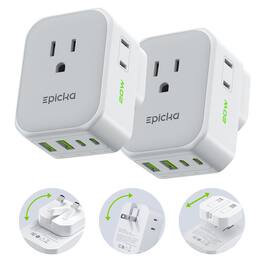 Epicka - Hybrid International Power Adapter for US to Europe & England, 8-IN-1 Travel Plug Adapter, Travel Dorm Essentials - White-Type G 2 Pack