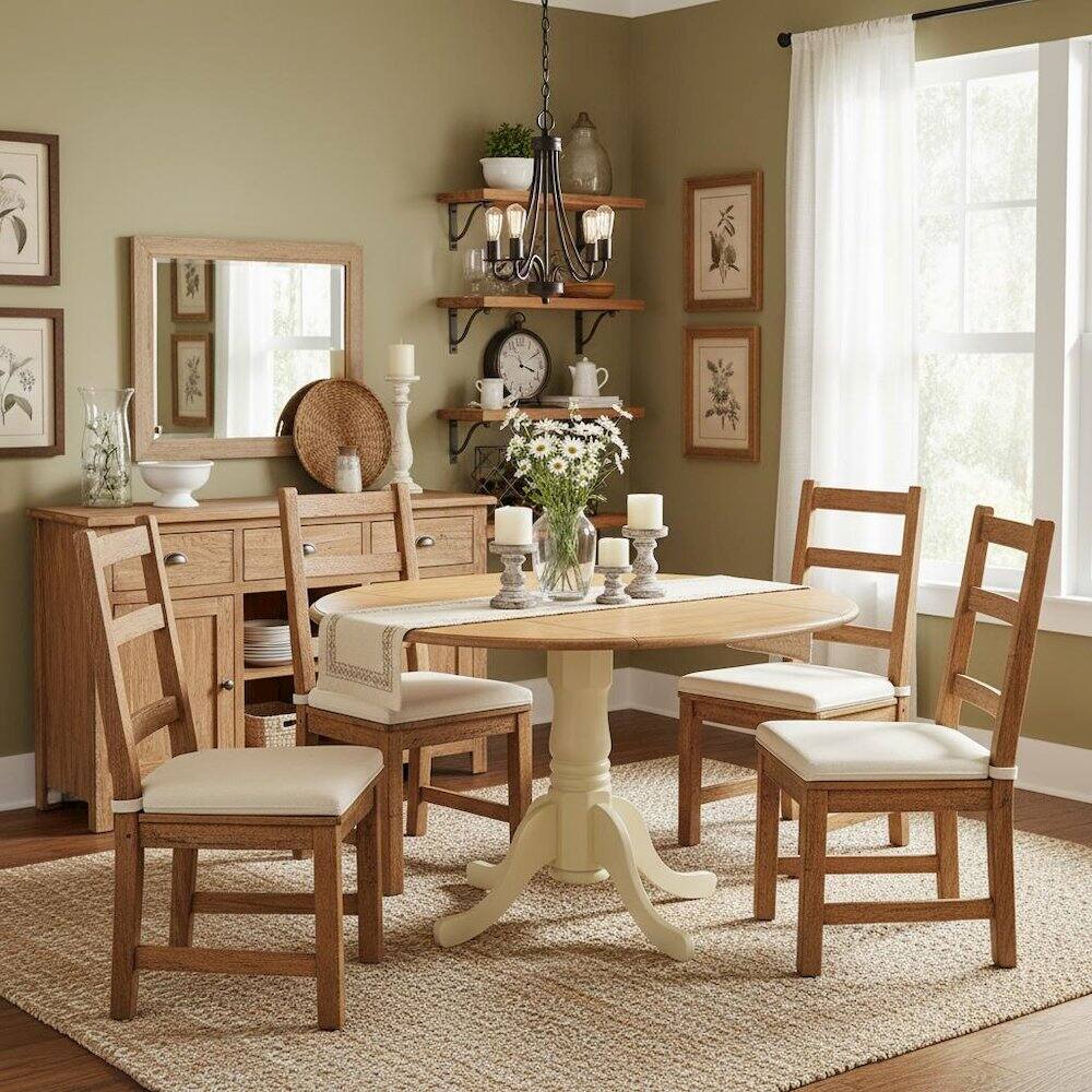 Alt View 1. FurniFact - Round Dining Table - Brown.